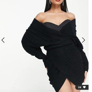 ASOS DESIGN knit off-shoulder wrap mini dress with corset bodice